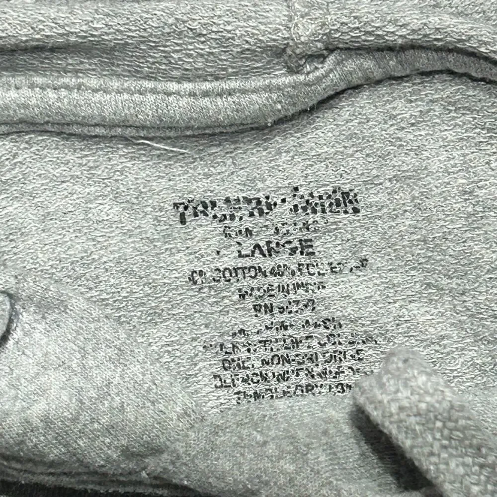 True Religion Men’s L Grey Hoodie Hooded Gym Sweatshirt Big LOGO Buddha Spellout